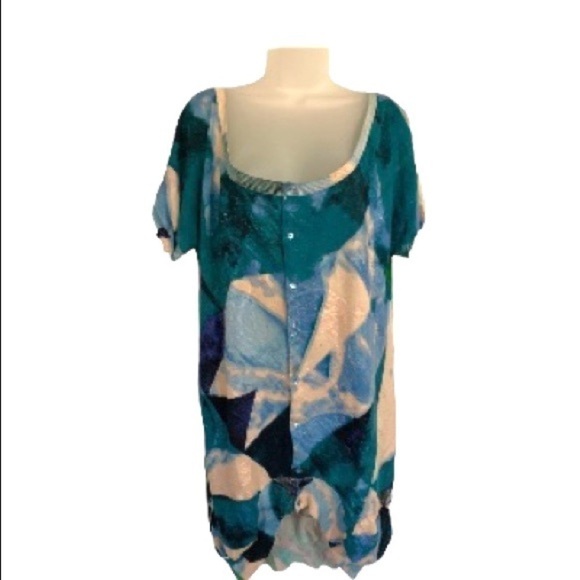 CUSTO BARCELONA Short Sleeve Scooped Neck HiLow Bruch Stroke Print Cardi… - Picture 8 of 13